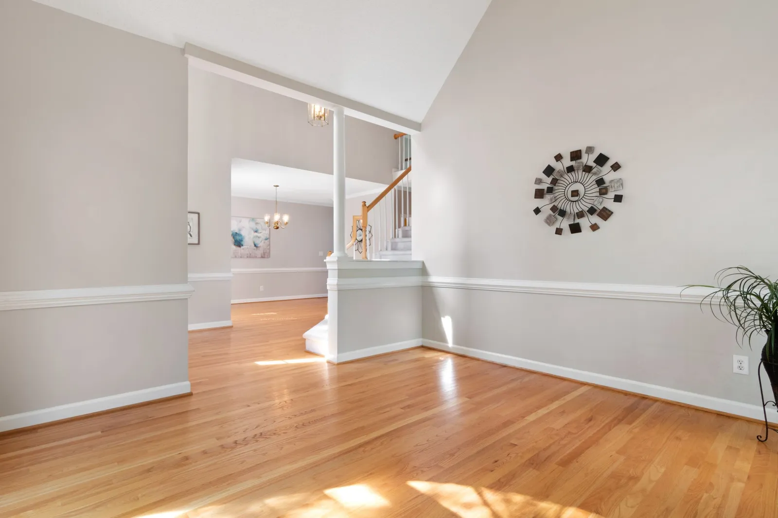 Engineered wood flooring in a bright, airy interior