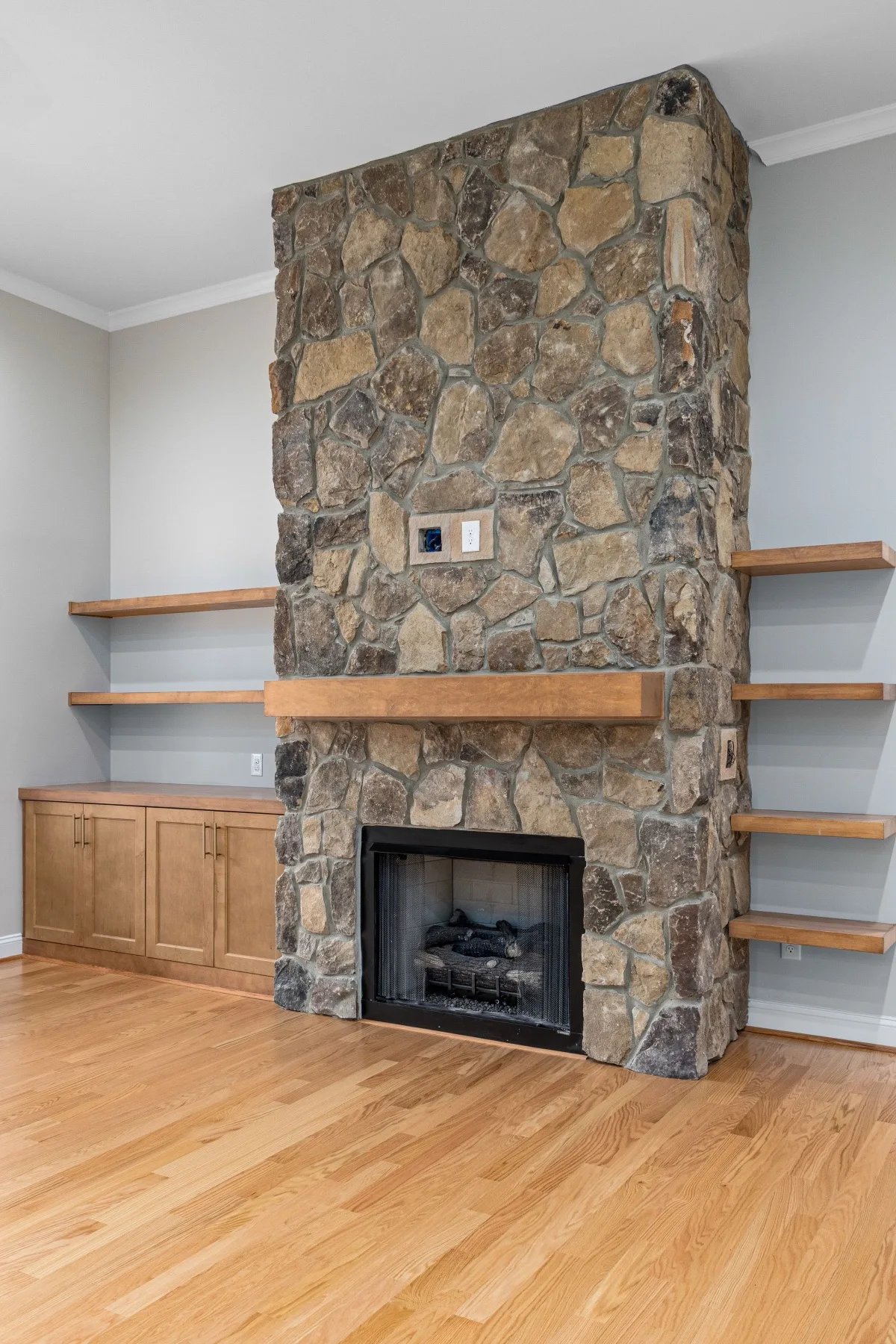 Solid oak hardwood floor and built-ins in a finished family room — McLean, VA area