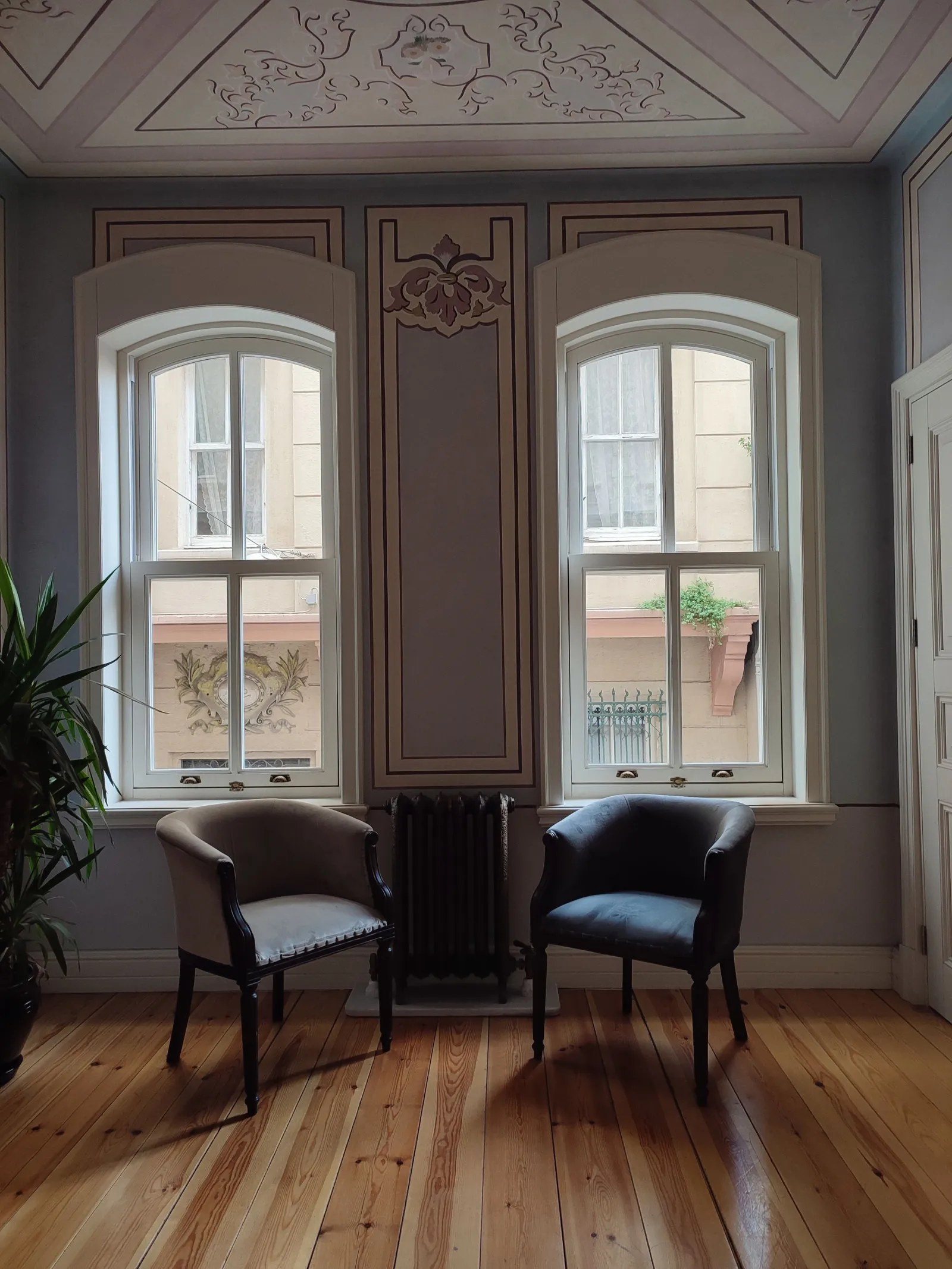 Prefinished hardwood floor in a cozy sitting room